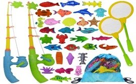 Fishing game(Fishing Toys Set, Magnetic Fishing Set with Rods, Nets, Bag, and 30 Aquatic Toys, Interactive Fishing Game )